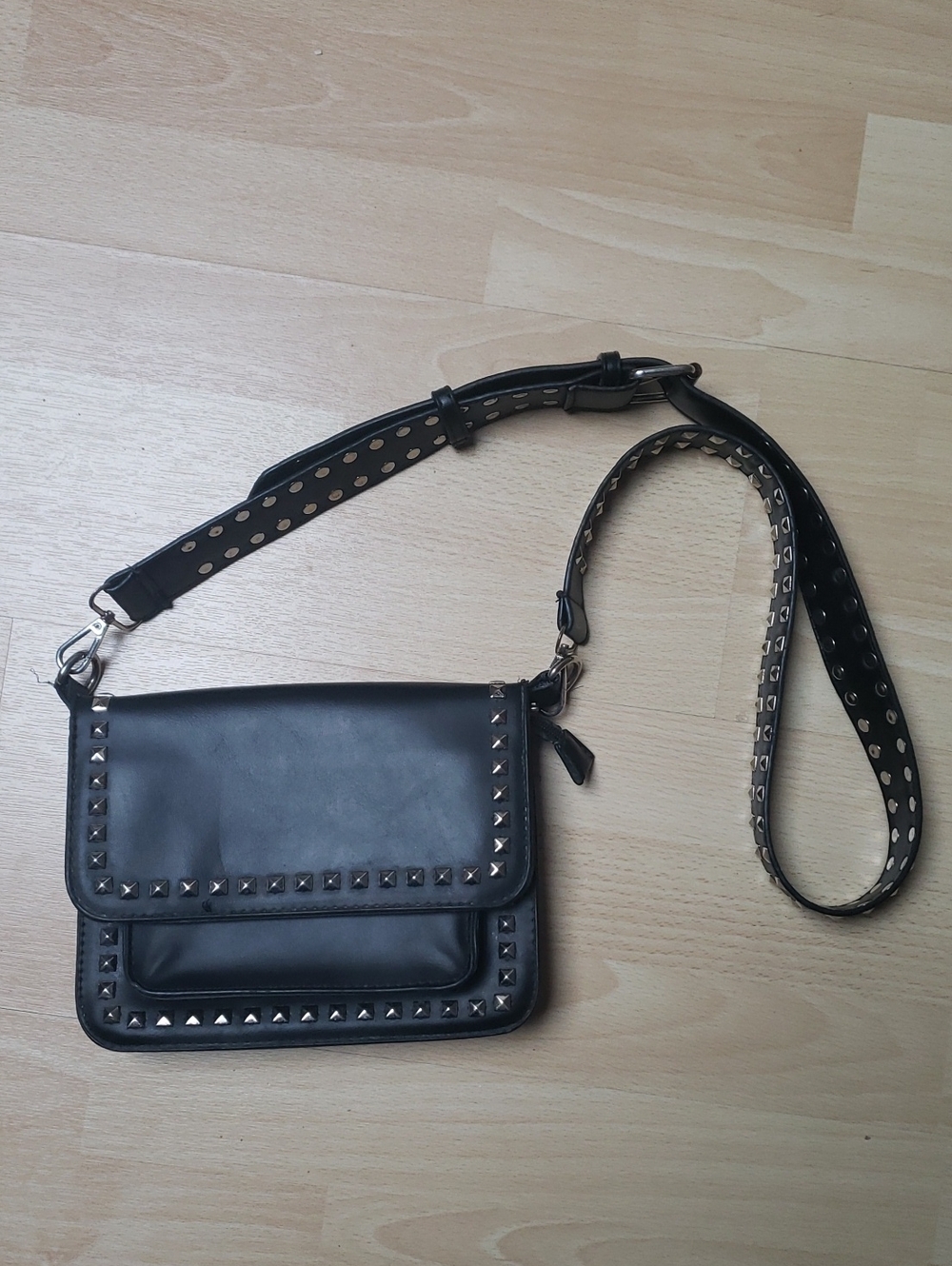 Black Studded Crossbody Bag - Sleek Women’s Shoulder Bag